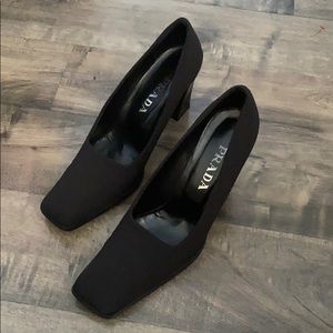 Vintage Prada Square Toe Satin Block Heels Pump